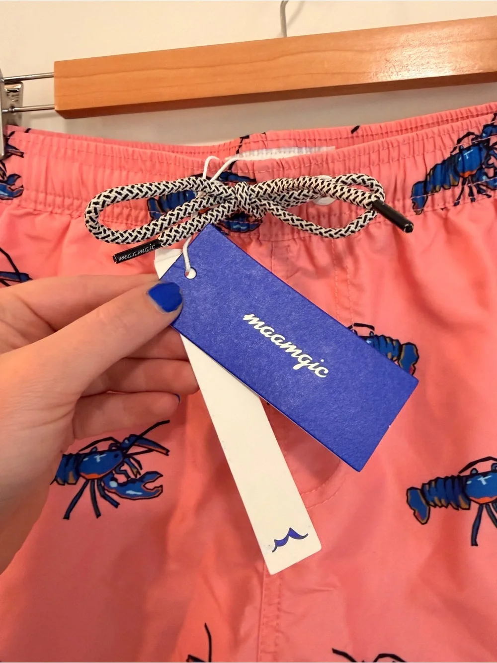 Men's Pink Lobster-Print Swim Trunks